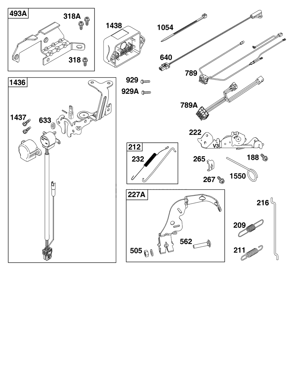 Controls Group Diagram and Parts List for 40N877-0037-B5  Briggs and Stratton Engine